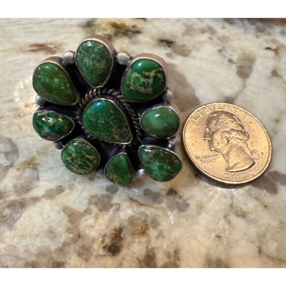Sonoran Mountain Turquoise Southwestern Cluster Sterling Silver Statement Ring - Picture 4 of 12